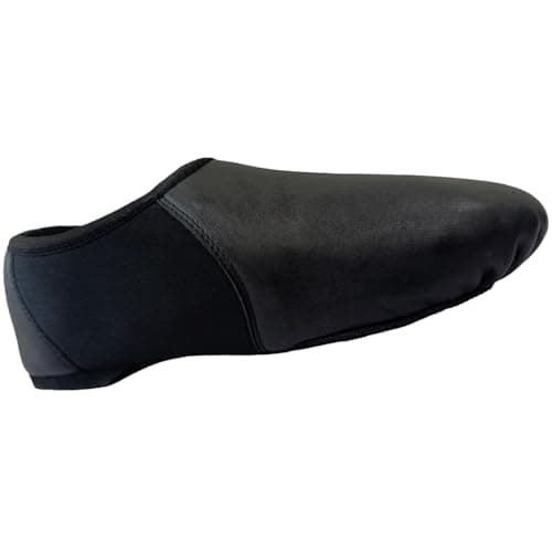Image of ROARMAX Black Jazz Shoes Size 3 UK - Genuine Leather and Neoprene - Split Sole with Elastic Top - Flexible Lightweight Dance Shoes for Kids
