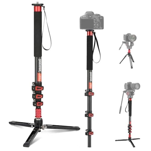 Image of NEEWER 67.7" Camera Monopod Stand, Lightweight Carbon Fiber Travel Tripod with Detachable Base for DSLR Camcorder Video Recording, Telescopic Selfie Stick Trekking Pole, Max Load 13.2lb, TP71
