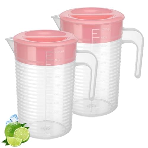 Image of 2 Pack Juice Jug with Lid, 2 Litre Water Jug iced Tea Pitcher Beverage Juice Container Fridge Jugs for Milk Juice Iced Tea Lemonade Fridge Drink Container