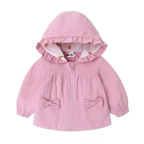 Image of famuka Toddler Girls Hooded Jacket Baby Spring Windbreaker Outwear (Pink, 9 Months)