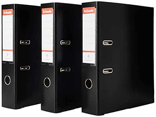 Image of Esselte A4 Lever Arch File, 3-Pack, 550 Sheets Capacity, Durable PP Plastic Cover with Interchangeable Label Holder, Metal Reinforcements, Ring Binder, Office File Organiser, Black (624294)