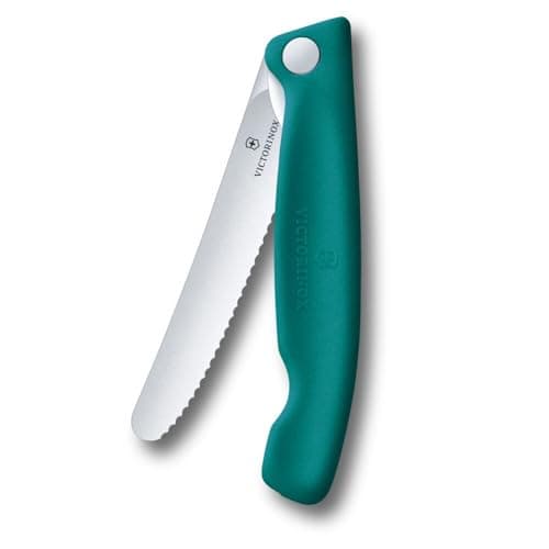 Image of Victorinox Swiss Classic Foldable Picnic Knife for Hiking, Fruit, Vegetables, Bread Rolls, Sausage, Serrated Edge, Extra Sharp, Green
