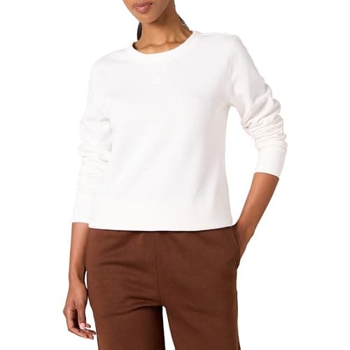 Image of Amazon Essentials Women's French Terry Fleece Crewneck Sweatshirt (Available in Plus Size), White, Medium