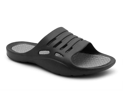 Image of IMTY Mens Sliders Lightweight Slip On Pool Slides Bathroom Shower EVA Slippers Backless Beach Flip Flops Sports Leisure Mule Sandals (Black, UK Footwear Size System, Adult, Men, Numeric, Medium, 11)