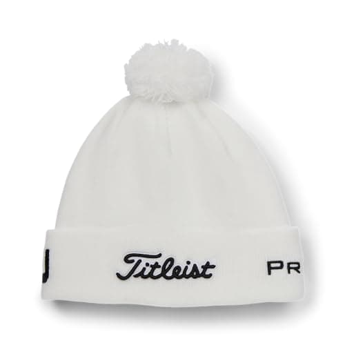 Image of Titleist Tour Pompom Golf Beanie, White/Black, One Size Fits All