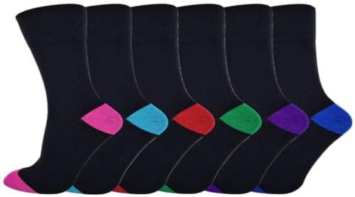 Image of 6 Pairs Ladies Non Elastic Socks Diabetic Friendly Soft Cotton Wide Loose Top Grip UK 4-8 (Option 8)