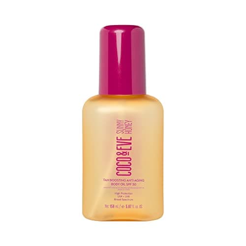 Image of Coco & Eve Tan Boosting Anti-Aging Body Oil SPF30 - Tanning Accelerator Spray, UVA UVB Sun Protection | Fast Tan Enhancer With Natural Ingredients, Antioxidants for Healthy Bali Glow (150ml)