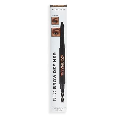 Image of Makeup Revolution Duo Brow Definer Pencil, Add Definition, Includes Brush, Dark Brown