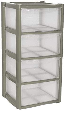Image of 4 Drawer Large Plastic Storage Drawer Tower Perfect for Schools, Offices and Children's Toys Storage Solution (Grey)