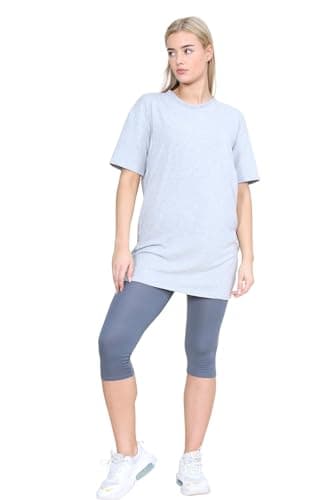 Image of janisramone® Womens Short Sleeve Tunic T Shirts, Round Neck Oversized T Shirts for Women UK, Soft Comfortable Pj Dress, Perfect Summer Longline Ladies Tops Grey