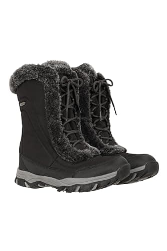 Image of Mountain Warehouse Ohio Womens Snow Boots - Snow Proof Ladies Faux Fur Shoes, Thermal Tested -20 °C, IsoTherm - Winter Skiing, Winter Sports, Walking Jet Black Adult Shoe Size 7