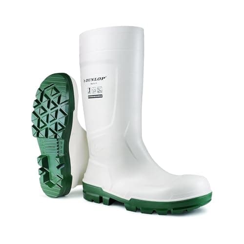 Image of DUNLOP Work-It - Unisex Full Safety Slip-Resistant Waterproof Work Boots, White, Antistatic and Chemical Resistant PVC Wellies with Steel Toecap for Outdoor and Industrial Work - EU44, UK10