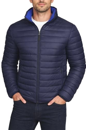 Image of Xact Men's Insulated Funnel Neck Quilted Puffer Jacket, Soft Fleece-Lined Collar, Front Zipped Hand Pockets (Sky Captain Navy) XXL