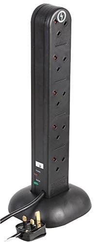 Image of PRO ELEC PELB1698 10 Gang Surge Protected Tower Extension Tower 2m, Black
