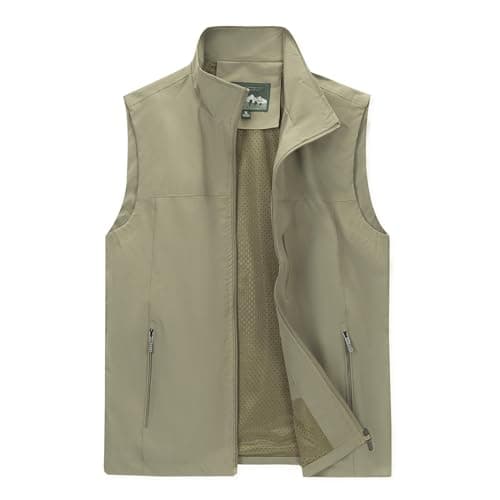 Image of LBL Men’s Fishing Vest Outdoor Safari Utility Vest Casual Quick Dry Gilets Summer Lightweight Sleeveless Jacket Photography Travel Waistcoat Tops with Multi Pockets APH097 Khaki L