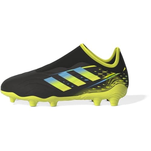 Image of adidas Copa Sense.3 Laceless Firm Ground Soccer Shoe, Black/Bright Cyan/Team Solar Yellow, 10.5 US Unisex Little Kid