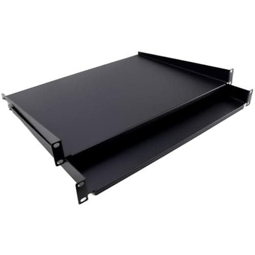 Image of kenable [Twin Pack] Fixed Cantilever Shelf 1U 350mm Deep Black 19 inch Data Cabinet Rack