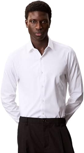 Image of Calvin Klein Men's Slim ESNTL POPLIN NOS STR SLD Dress Shirts, White (White), S