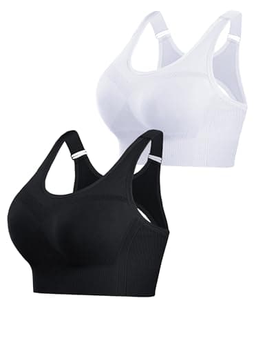 Image of Litherday Sports Bras Women High Impact Shock Absorber Padded Yoga Gym Running Crop Top Plus Size for Large Breasts(Black+White,XL)