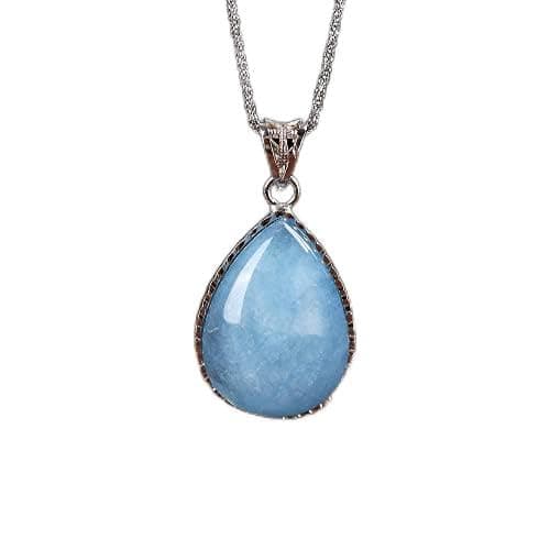 Image of Natural Aquamarine Pendant Necklace, S925 Silver Inlaid Water Drop Necklace Blue Crystal Ice Female Clavicle Chain Women Perfect Jewelry Gift (Aquamarine)