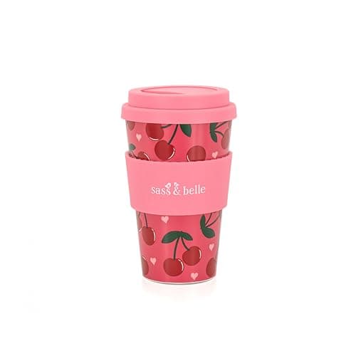 Image of Sass & Belle Cherry Travel Coffee Cup – Reusable Coffee Mug with Lid – Eco-Friendly RPET, Cute Travel Mug – Sass and Belle Gift for On-The-Go Drinking