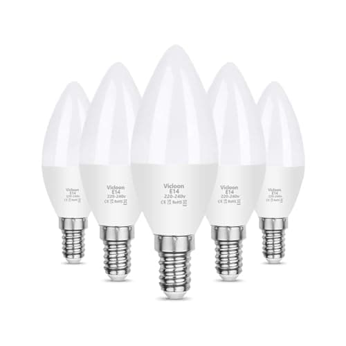 Image of Vicloon E14 LED Candle Bulbs, 5 Pcs 5.5W C37 E14 LED Bulbs, 40W Incandescent Bulb Equivalent, 50W Halogen Bulb Equivalent, Cold White 6500K, 550LM, No Dimmable