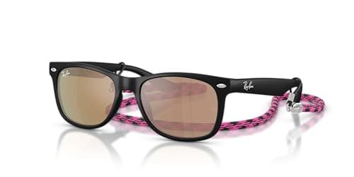 Image of Ray-Ban Rj9052s New Wayfarer Square Sunglasses, Rubber Black/Orange Mirror Pink Polarized, 47 mm