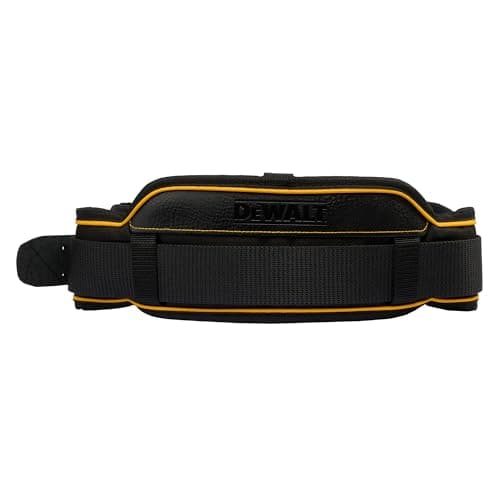 Image of Heavy-Duty Tool Belt with Leather/Polyester Build, Breathable Padded mesh, 2-pin Buckle, and D-Ring Hangers. Fully Adjustable and Compatible with DeWalt Pouches.