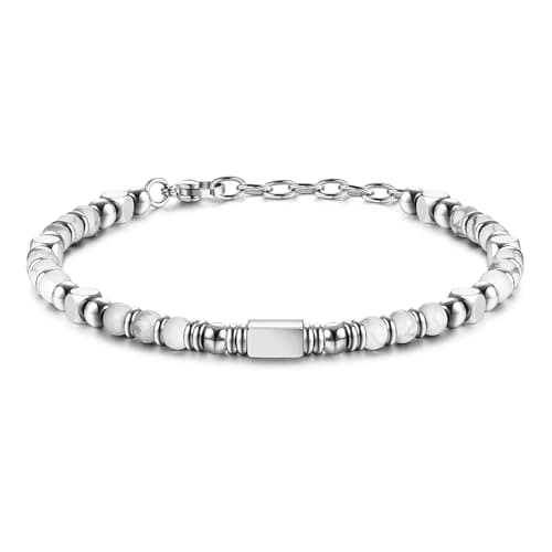 Image of LOLIAS Silver Bracelet for Women Stainless Steel Beaded Bracelets White Turquoise Stone Anxiety Bracelets Womens Friendship Bracelet Birthday Gifts Jewellery 4MM