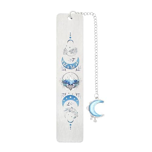 Image of Moon Bookmark - Metal Bookmark, Book Marks for Adults, Witch Bookmarks, Stainless Steel Celestial Bookmarks, Inspirational Creative Moon Mountains Book Marks,Mystical Witch Astronomy Inspired Mark (B)