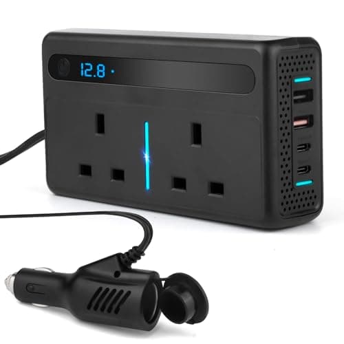 Image of Upgraded 300W Car Power Inverter DC 12V to AC 240V with 2 UK Plug Sockets, 2 USB-A and 2 USB-C PD Ports, QC3.0 Fast Charging, Cigarette Lighter Adapter for Car, Truck, RV, Camping