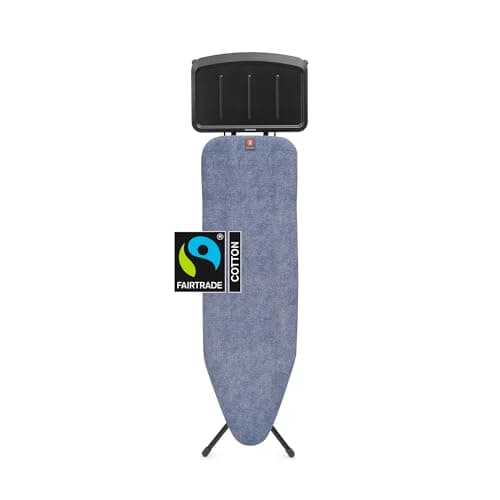 Image of Brabantia - Ironing Board B - Extra Large Steam Iron Rest - Adjustable in Height - Non-Slip Rubber Feet - Cotton Cover with Foam Layer - Foldable Unit - Denim Blue - 124x38 cm