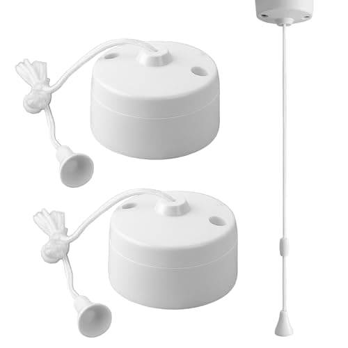 Image of 2 Way Ceiling Pull Switch – White Raised Rounded Plastic Light Switch, 6A 240V Rated, Ceiling Mounted Pull Cord Switch for Bathroom, Utility Room & Cloakroom Use (2 Pack)
