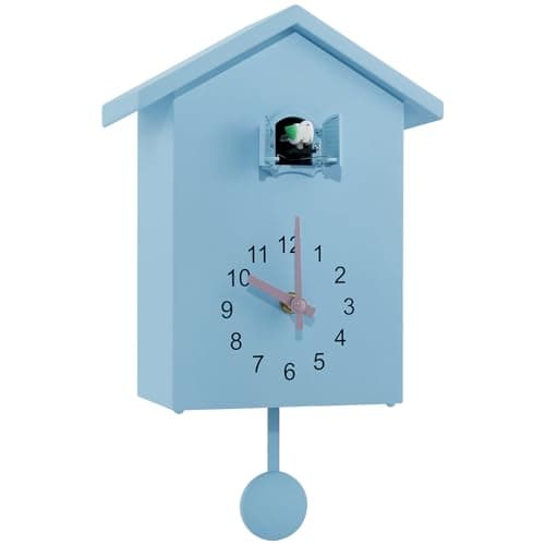 Image of Modern Cuckoo Clock with Working Bird Minimalist Chiming Wall Clocks Battery Powered, Delicate Bird House Hanging Watch Decoration Pendulum Clock for Living Room Kitchen Office Wall Art(blue)