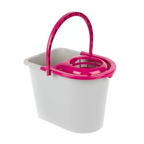 Image of Kleeneze KL062598EU Mop Bucket – With Mop Head Wringer, Carry Handle, Plastic Water Pail, Cleaning Bucket For Floors, Detachable Wringer, Pouring Spout, Large, Strong & Durable, 14L Capacity, Pink