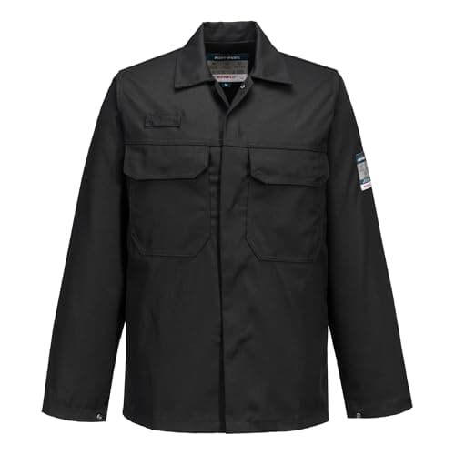 Image of Portwest BIZ2 Bizweld Mens Welding Jacket Flame Resistant Workwear Welder Work Coat Arc Flash Heat Protection Molten Metal Splash Protective Multi-Norm Industrial Clothing, Black, M