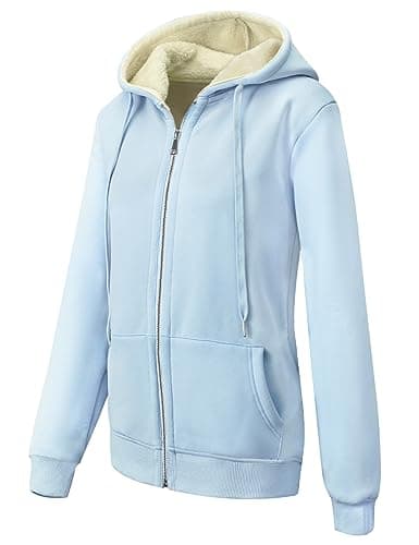 Image of MOVE BEYOND Womens Zip-up Hoodie Jacket Fleece Lined Warm Winter with Full Zipper Plain Sweatshirt, Blue, S