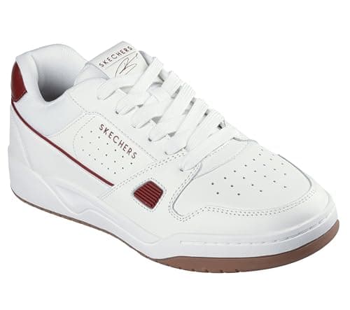 Image of Skechers Men's Koopa Harry Kane Court Sneaker, White Leather, Suede/Mesh/Burgundy Trim, 7.5 UK
