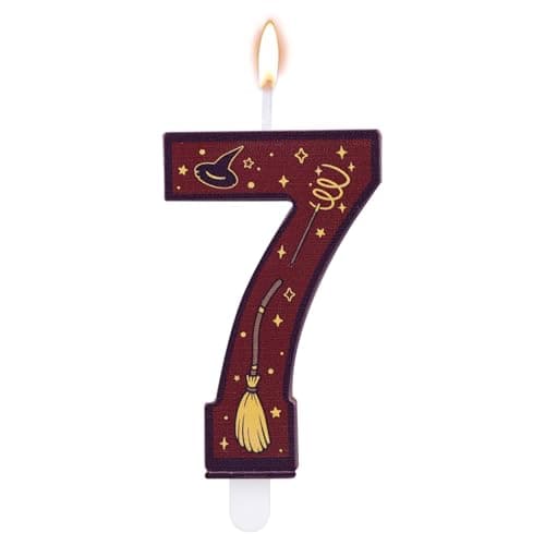 Image of Magical Wizard Themed Number Candles, Wizard Themed Number Candle Cake Topper Brown Party Birthday Cake Decorations for Kids Birthday Party Supplies (7)