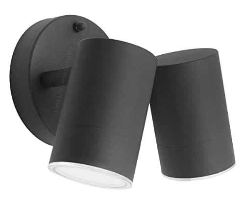 Image of Long Life Lamp Company LED Outdoor Double Wall Light Adjustable Matte Black Mains Powered External Twin Spotlight ZLC346B