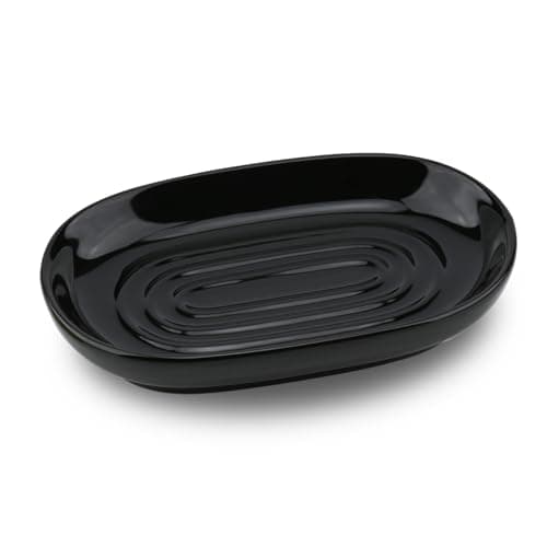 Image of YoHyien Ceramic Soap Dish, Anti-Slip Marble Soap Dish for Bathroom, Soap Tray Dish, Soap Holder for Shower, Kitchen, and Sink, Keep Soap Dry & Easy Cleaning (Black)