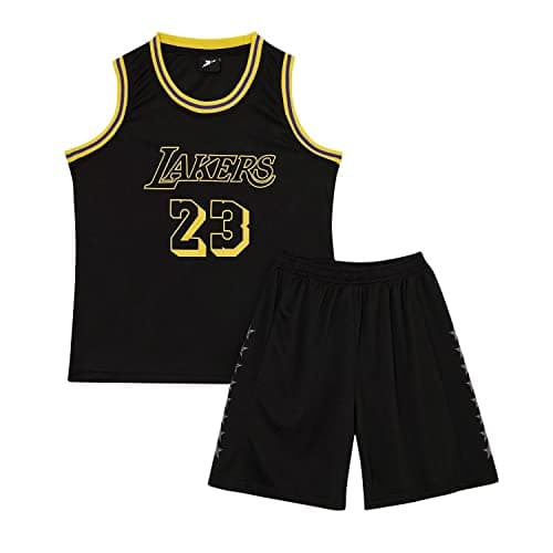 Image of Huniam Kids Boys Basketball Kit 2-Piece Basketball Tank Top and Shorts Set, Basketball Sleeveless Training Jersey, Gifts for 3-14 Years Old Child (12-14 Years, Black)
