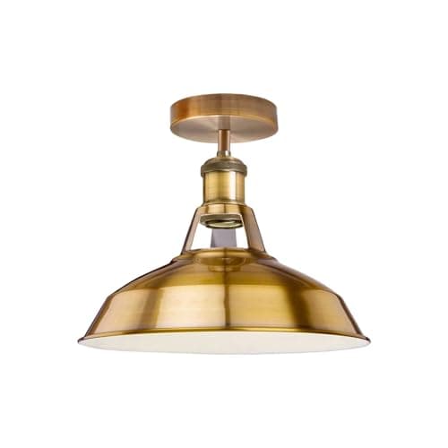 Image of LEDSone Vintage -Semi Flush Mount Ceiling Light Fitting-Industrial Style Kitchen Light Ceiling Metal 30cm Barn Slot Farmhouse Lighting Fixture (Yellow Brass)