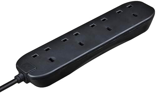 Image of Masterplug Four Socket Extension Lead, 2 Metre Cable, Unswitched, 4-Way Plug Extension Cable, Power Strip, Basic Power, Black, 13A, 4G, 2m, BFG210NB