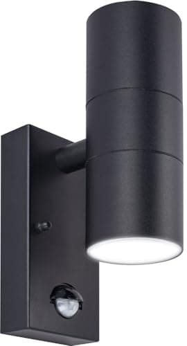 Image of Luceco Black Stainless Steel Exterior Decorative Gu10 Up or Down Wall Light with Pir Motion Sensor - Ip44