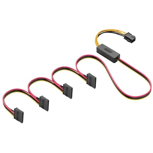 Image of SinLoon 6 Pin ATX PSU to SATA IDE Hard Drive Power Supply Cable ATX 6-Pin Female to SATA Female Extension Cable with Step-Down Voltage Regulator (1 to 4)