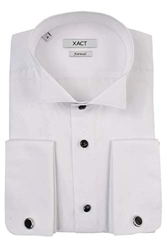 Image of Xact Men's Formal Tuxedo/Dress Shirt with Double Cuff and Cuff Links (White - Wing Collar - Black Buttons) 17 1/2"