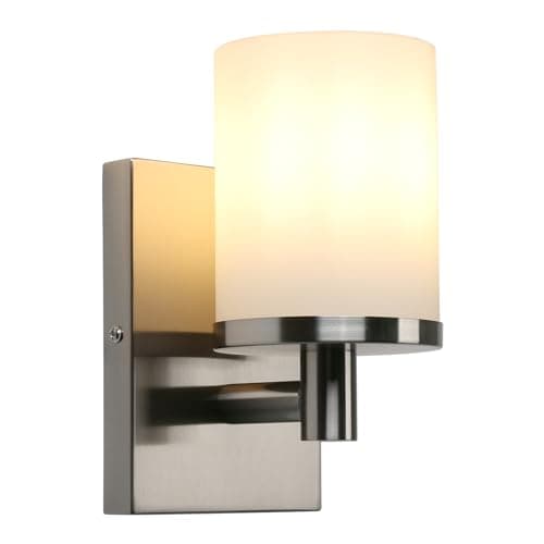 Image of Yosoan Industrial White Glass Wall Sconce Lighting, Cylinder Up/Down Wall Light Fitting for Kitchen, Restaurant, Living Room, Bedroom Bedside Wall Lamp (Brushed)
