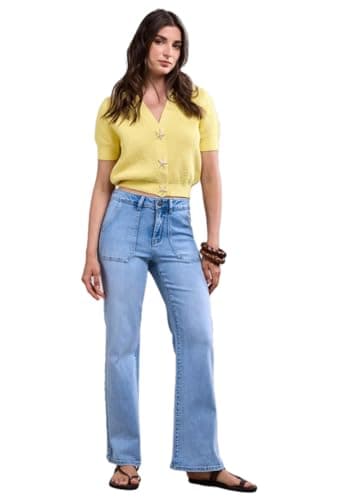 Image of Toxik3 Women's High Waist Stretch Flared Jeans - Light Blue (UK, Numeric, 10, Regular, Regular)