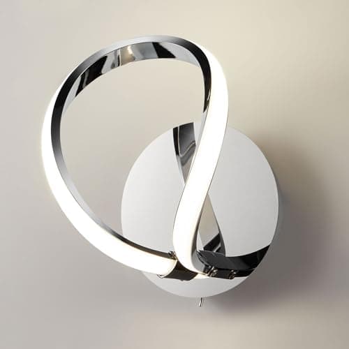 Image of HARPER LIVING Halo Modern LED Wall Light with Toggle Switch, Polished Chrome Finish, 12 Watts 680 Lumens Natural White, Ideal for Bedroom, Living Room, Hallway, Hotel, B and B